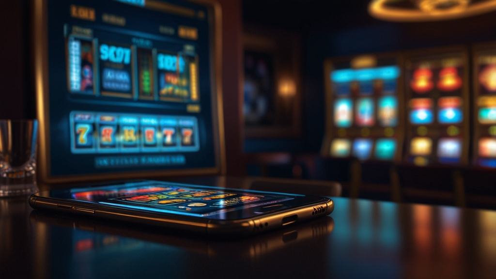 Smartphone displaying a safe casino app download page in a dark neon-lit setting