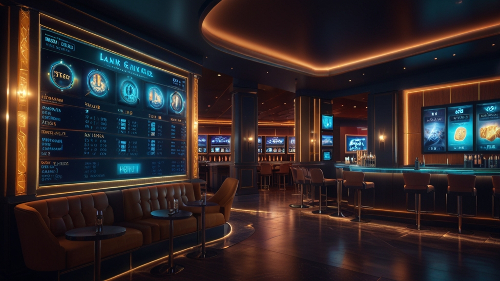 Withdrawal timeline screen with clocks and payment icons in a dark casino setting